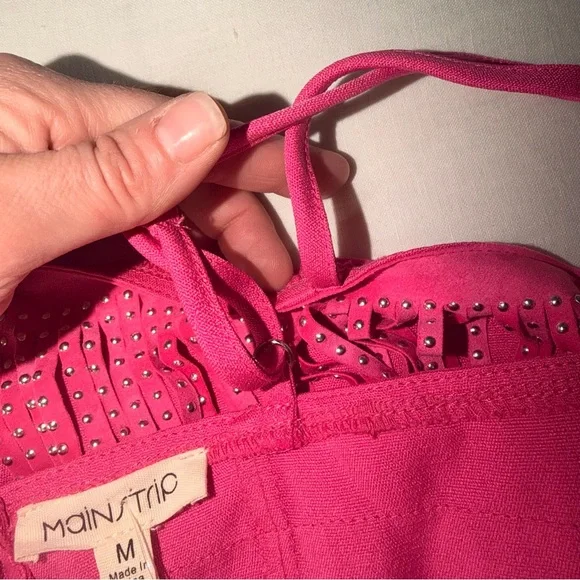 Main Strip Hot Pink Studded Fringe Crop Top - Picture 10 of 11